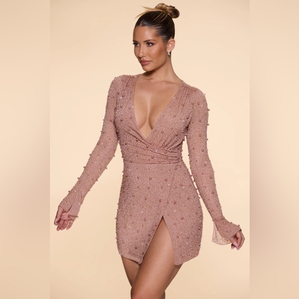 Nude mini dress with beads
